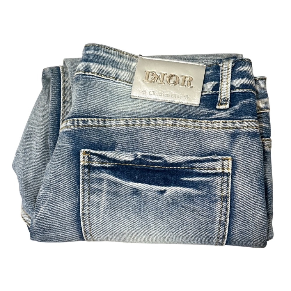 Christian Dior Butterfly Embroidered Light Wash Straight Leg Jeans Blue Size 34